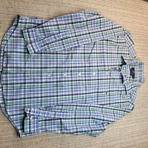 Vineyard Vines Slim Fit Tucker Shirt Mens Large Blue Green Plaid Long Sleeve